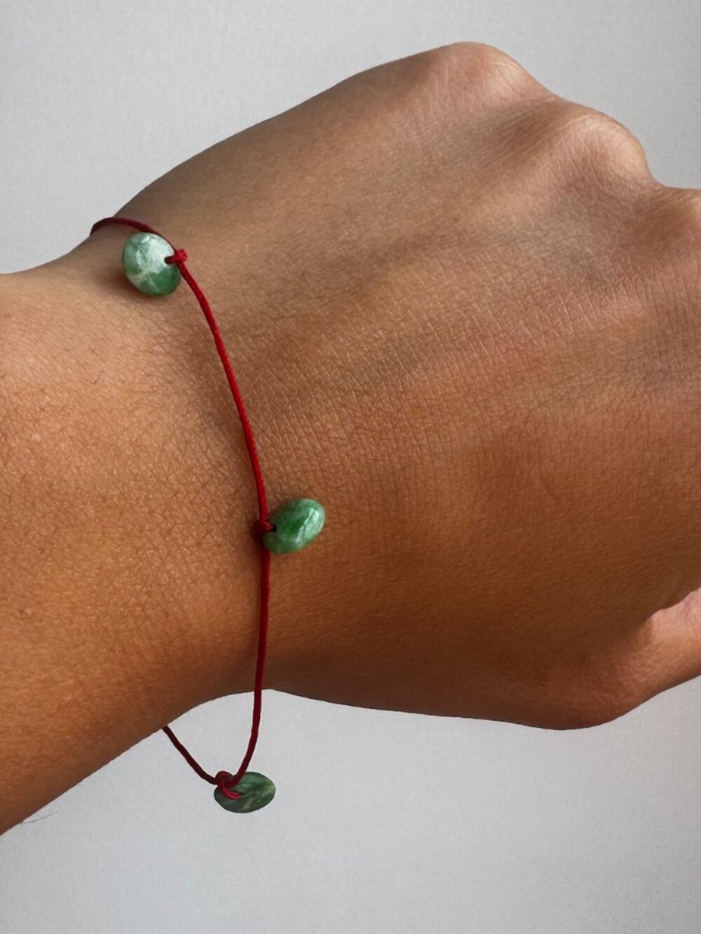 Blessed Dainty Little Red String Bracelet with Jade Bits